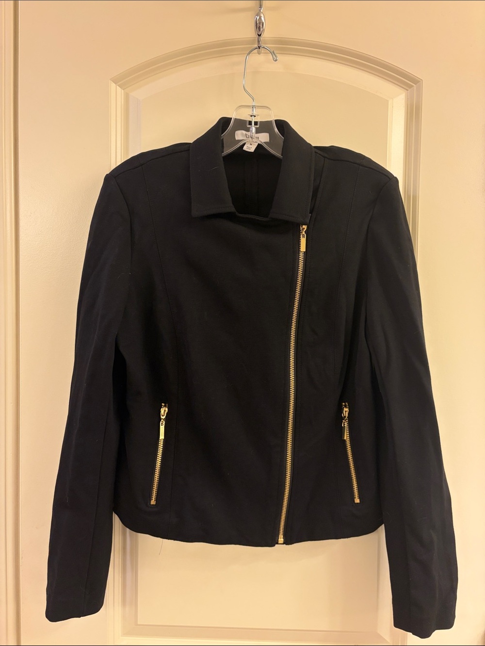 Bar III Black Women's Asymmetrical Zip Jacket with Gold Hardware